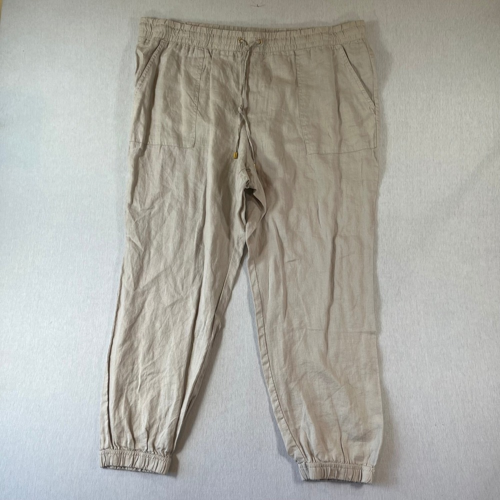 NEW Company Ellen Tracy 100% Linen Jogger Pants Women XXL Silver Cloud ECMS87023